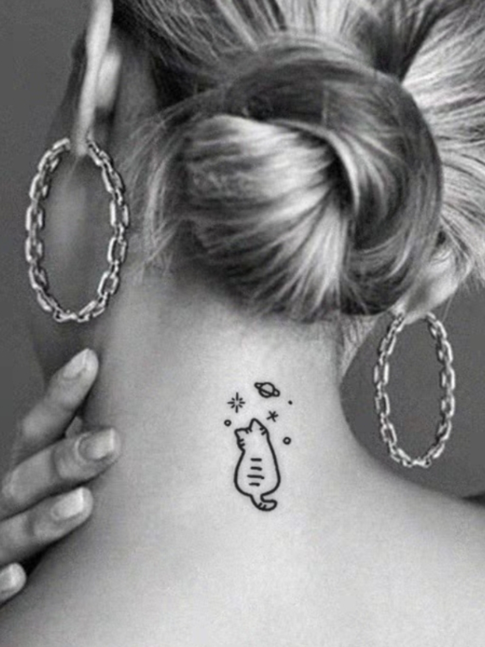 Minimal Cat Space Tattoo - Black Ink, Lasts For About 2 Weeks